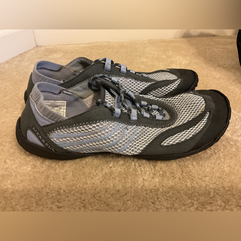 Merrell Barefoot Lightweight Blue & Gray Grey Mesh Breathable Hiking Shoes 9